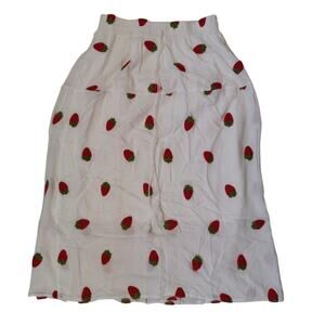 Ana Rose white strawberry embroidered elastic waist midi skirt SIZE S